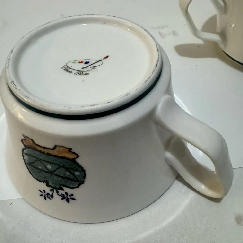 2 Piece Vintage Korean Chum Bone China Bowls  Handmade & Painted